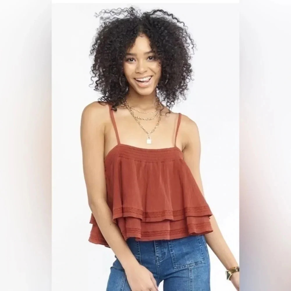 Show Me Your Mumu Myra Ruffle Cropped Tank Top Blouse in Burnt Sienna Size XS